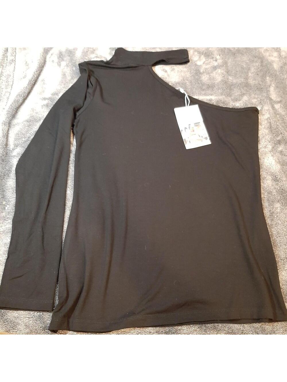 NWT Milan Kiss Black Stretch Cutout Off Shoulder Long Sleeve Top Size XL NWT